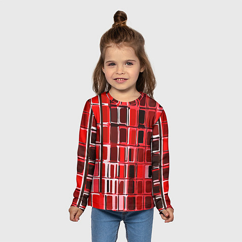 Детский лонгслив Красные прямоугольники / 3D-принт – фото 5