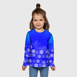 Лонгслив детский Снежинки на синем, цвет: 3D-принт — фото 2