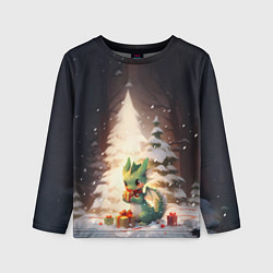 Лонгслив детский Чиби-дракон под ёлкой с подарками, цвет: 3D-принт