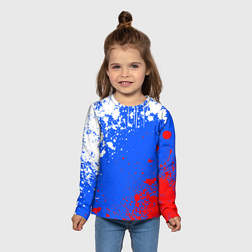 Детский лонгслив Флаг России - брызги / 3D-принт – фото 5
