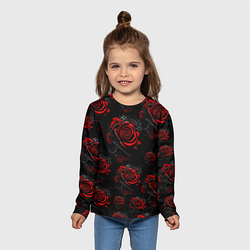 Детский лонгслив Красные розы цветы / 3D-принт – фото 5