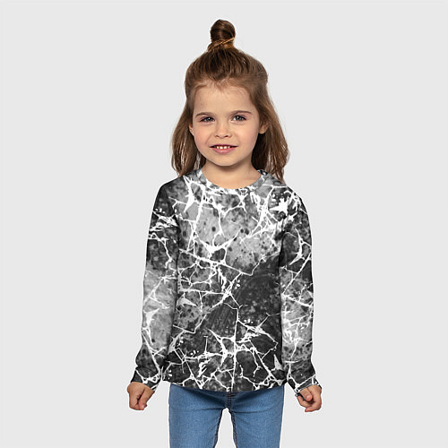 Детский лонгслив Абстракция - белые трещины на сером фоне / 3D-принт – фото 5