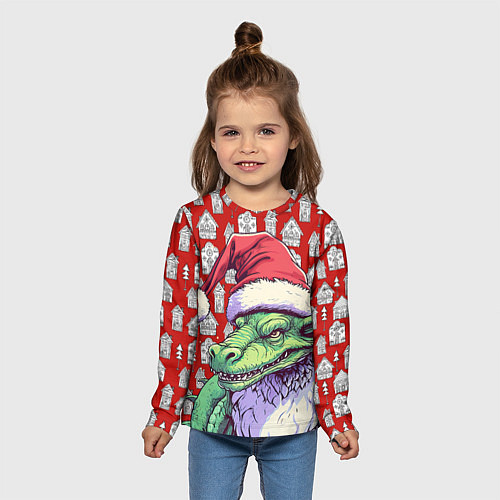 Детский лонгслив Большой зеленый новогодний дракон / 3D-принт – фото 5