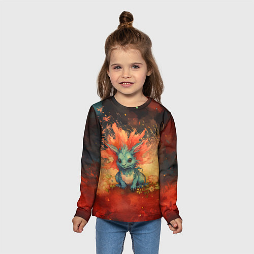 Детский лонгслив Дракон на фоне салютов / 3D-принт – фото 5