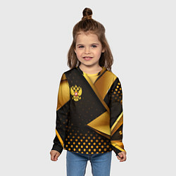 Лонгслив детский Герб России на золотистой абстракции, цвет: 3D-принт — фото 2