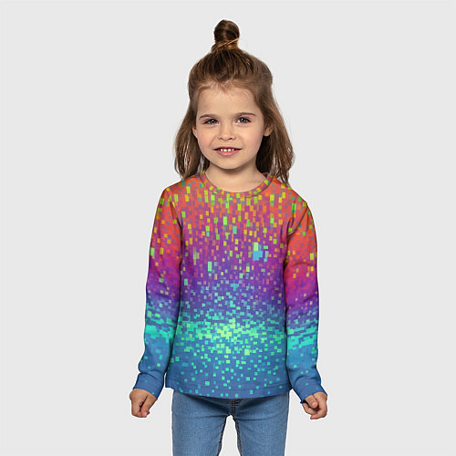 Детский лонгслив Разноцветные пиксели / 3D-принт – фото 5