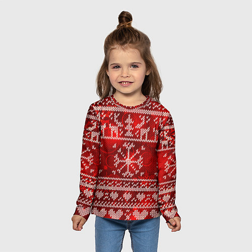 Детский лонгслив Рождественские узоры оленей / 3D-принт – фото 5