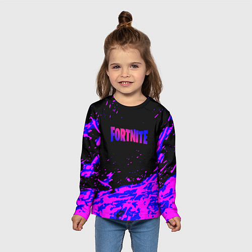 Детский лонгслив Fortnite neon logo steel / 3D-принт – фото 5