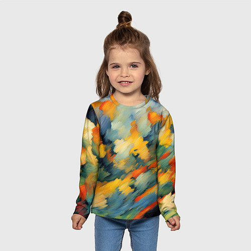 Детский лонгслив Жёлтые и синие мазки / 3D-принт – фото 5
