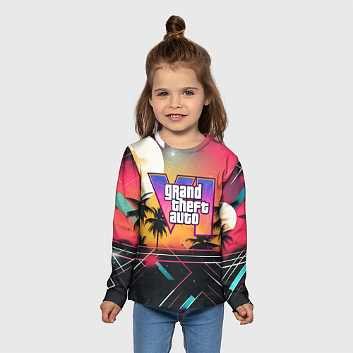 Детский лонгслив GTA 6 night logo / 3D-принт – фото 5