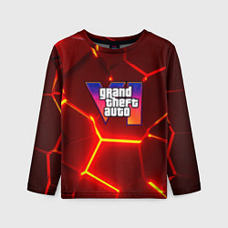 Лонгслив детский GTA 6 лого на фоне разлома красных плит, цвет: 3D-принт