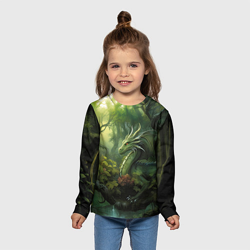 Детский лонгслив Лесной зеленый дракон символ 2024 года / 3D-принт – фото 5