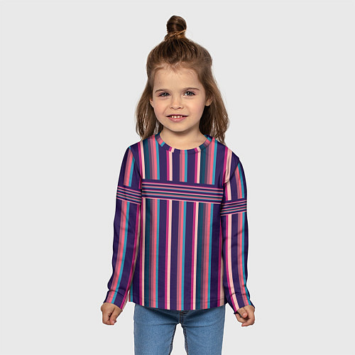 Детский лонгслив Вертикальные и горизонтальные полоски: розовые и ф / 3D-принт – фото 5