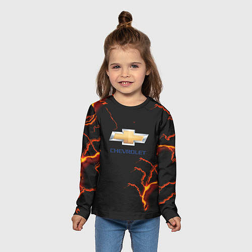 Детский лонгслив Chevrolet лого шторм / 3D-принт – фото 5