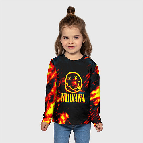 Детский лонгслив Nirvana rock огненное лого лава / 3D-принт – фото 5