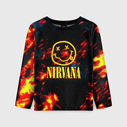 Лонгслив детский Nirvana rock огненное лого лава, цвет: 3D-принт