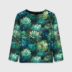 Лонгслив детский Суккуленты акварель- паттерн, цвет: 3D-принт