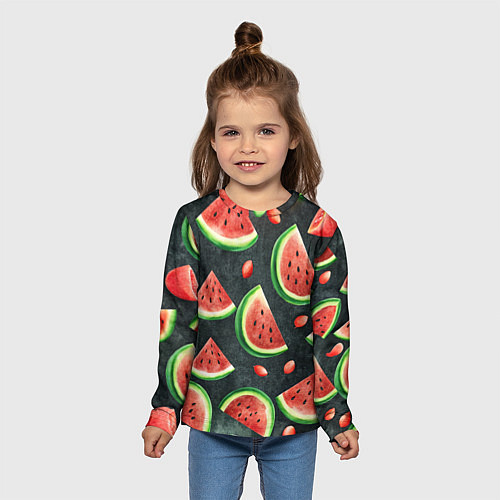 Детский лонгслив Паттерн красные дольки арбуза / 3D-принт – фото 5