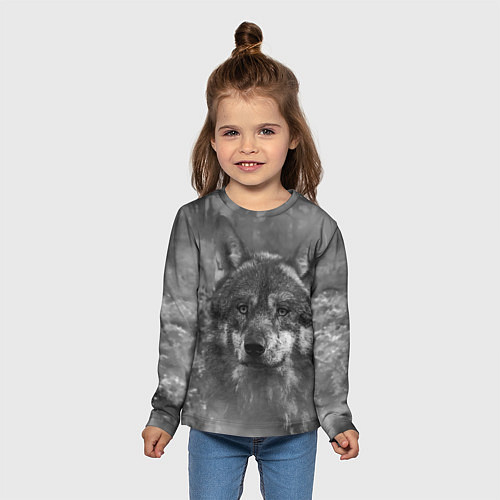 Детский лонгслив Серый волк на сером фоне / 3D-принт – фото 5