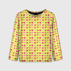 Лонгслив детский Сердечки на желтом - паттерн, цвет: 3D-принт