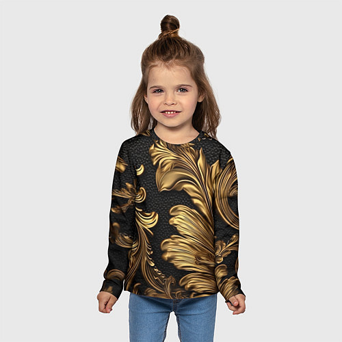 Детский лонгслив Золотые листья винтажные лепнина / 3D-принт – фото 5