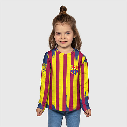 Детский лонгслив Полосатые цвета футбольного клуба Барселона / 3D-принт – фото 5