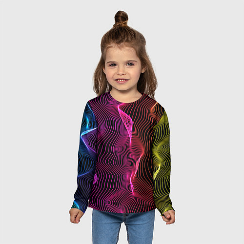 Детский лонгслив Переплетающие цветные линии / 3D-принт – фото 5