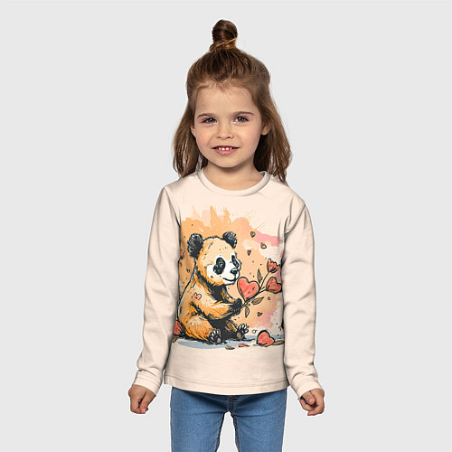 Детский лонгслив Милая панда с сердечком и цветами / 3D-принт – фото 5
