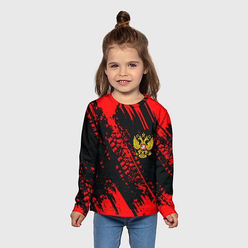 Детский лонгслив Герб РФ краски текстура / 3D-принт – фото 5