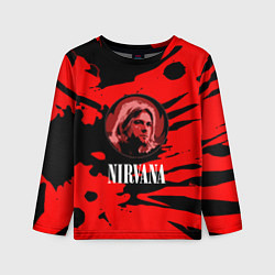 Лонгслив детский Nirvana красные краски рок бенд, цвет: 3D-принт
