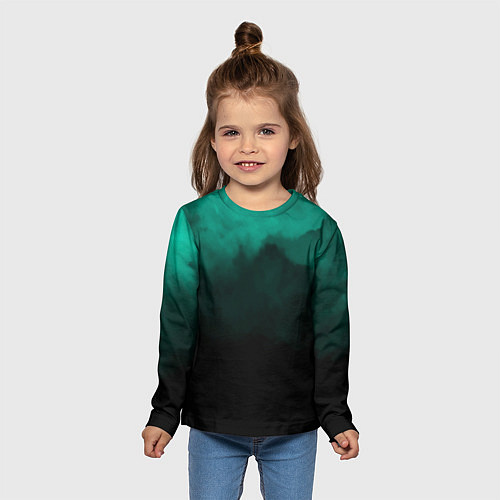 Детский лонгслив Зелёный туман на чёрном / 3D-принт – фото 5