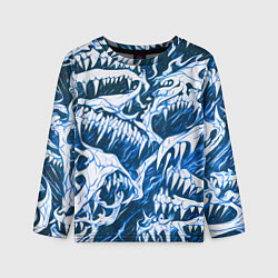 Детский лонгслив Белые клыки на синем фоне