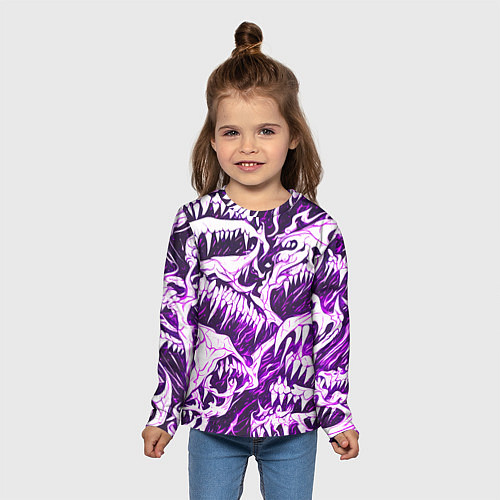 Детский лонгслив Белые клыки на розовом фоне / 3D-принт – фото 5
