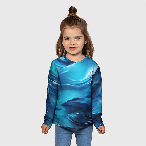 Детский лонгслив Синяя абстрактная волнистая ткань / 3D-принт – фото 5