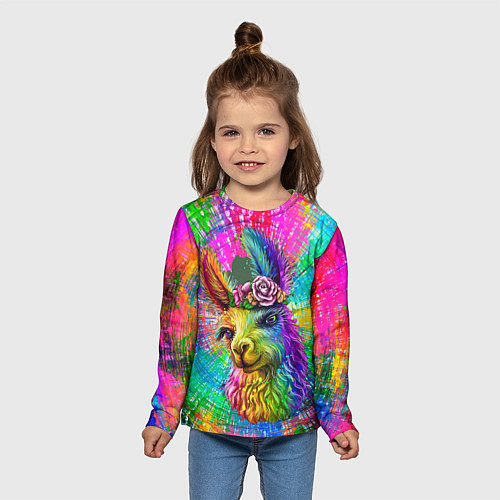 Детский лонгслив Цветная лама / 3D-принт – фото 5