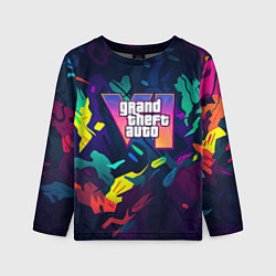 Лонгслив детский GTA 6 logo яркий неоновый камуфляжный стиль, цвет: 3D-принт