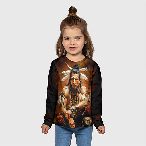 Детский лонгслив Коренной североамериканец / 3D-принт – фото 5
