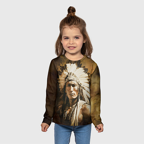 Детский лонгслив Североамериканский индеец / 3D-принт – фото 5
