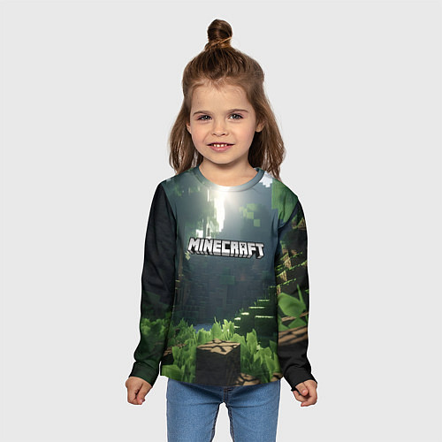 Детский лонгслив Minecraft logo world / 3D-принт – фото 5