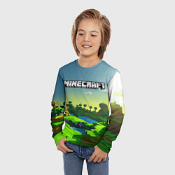 Лонгслив детский Minecraft logo зеленый летний мир, цвет: 3D-принт — фото 2