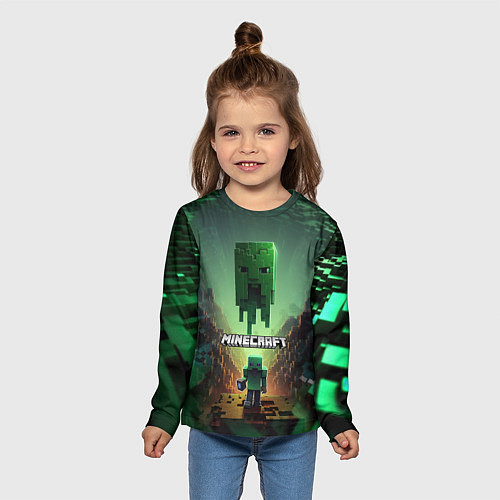 Детский лонгслив Minecraft зеленая летящая голова / 3D-принт – фото 5
