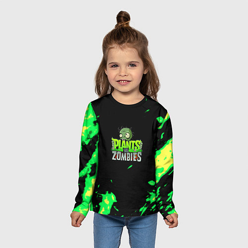Детский лонгслив Plants vs Zombies зелёная текстура / 3D-принт – фото 5