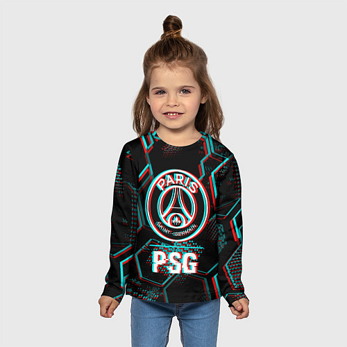 Детский лонгслив PSG FC в стиле glitch на темном фоне / 3D-принт – фото 5