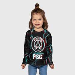 Лонгслив детский PSG FC в стиле glitch на темном фоне, цвет: 3D-принт — фото 2
