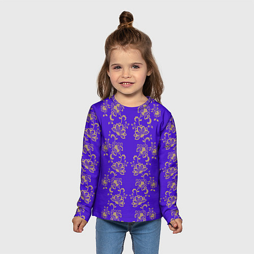 Детский лонгслив Контурные цветы на фиолетовом фоне / 3D-принт – фото 5