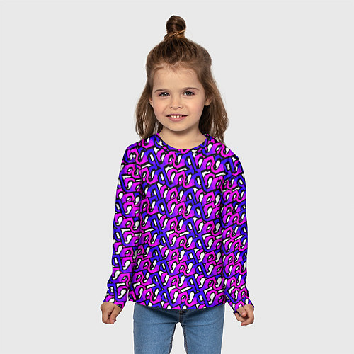 Детский лонгслив Фиолетовый узор и чёрная обводка / 3D-принт – фото 5