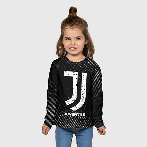 Детский лонгслив Juventus с потертостями на темном фоне / 3D-принт – фото 5