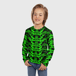 Лонгслив детский Зелёная техно-броня на чёрном фоне, цвет: 3D-принт — фото 2