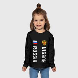 Лонгслив детский Россия три полоски на черном фоне, цвет: 3D-принт — фото 2