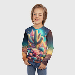 Лонгслив детский Кактусы цветущие под космическим небом, цвет: 3D-принт — фото 2
